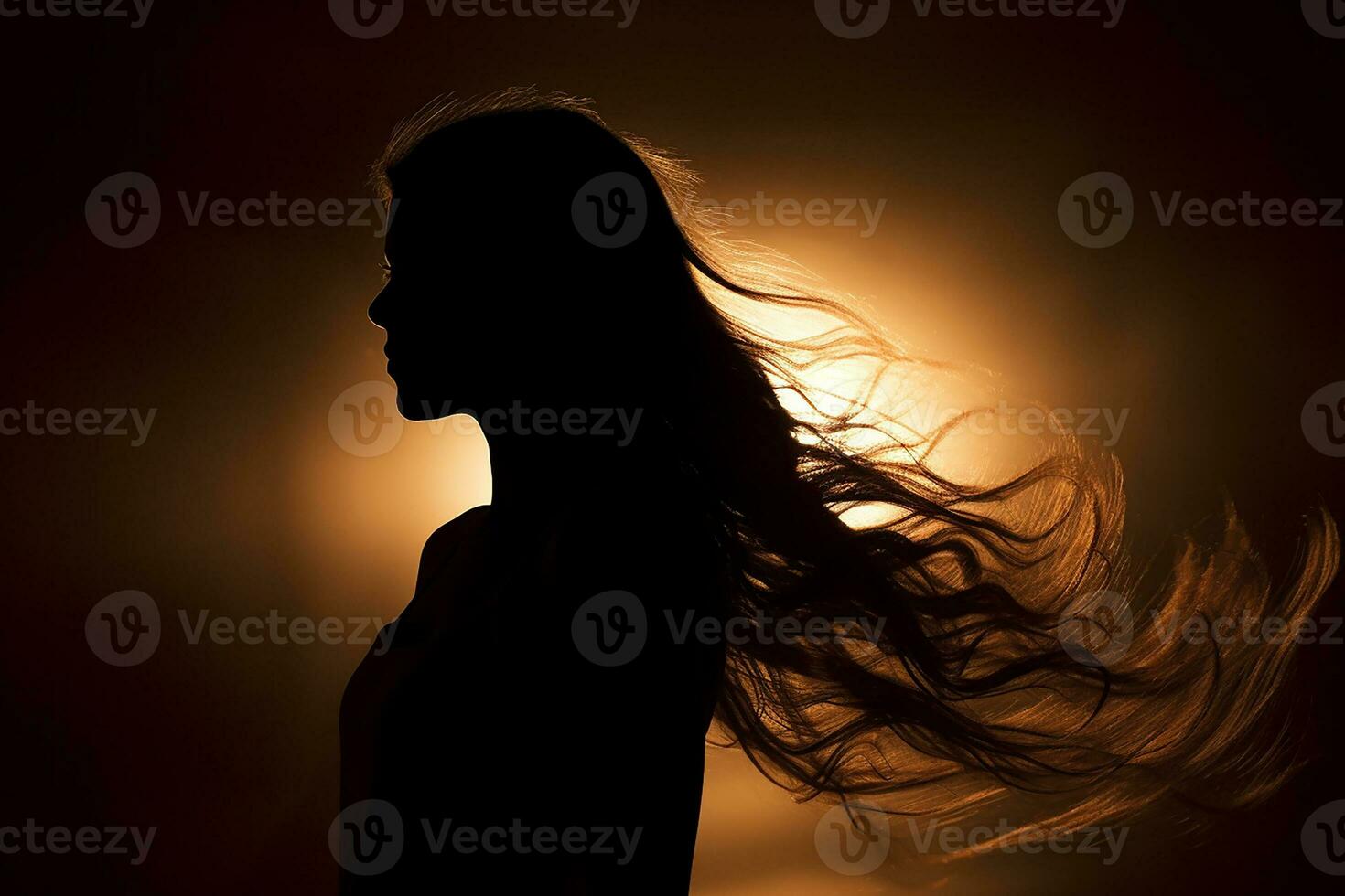 AI generated Silhouette of a female standing with long hair photo