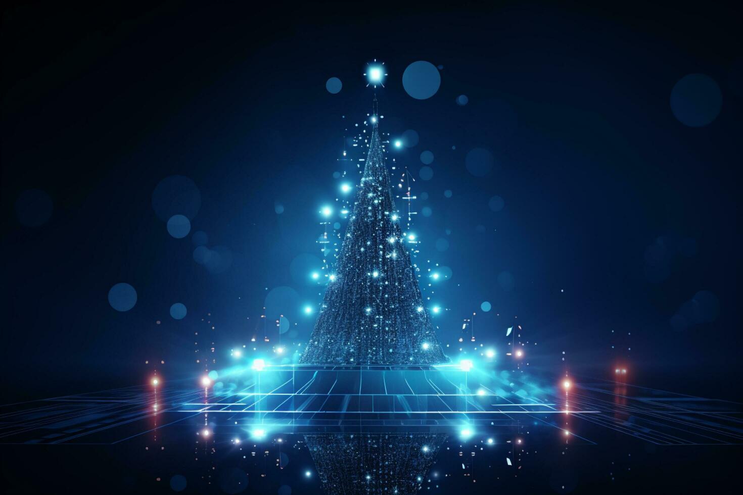 AI generated Blue Christmas tree concept made of light trail technology concept photo