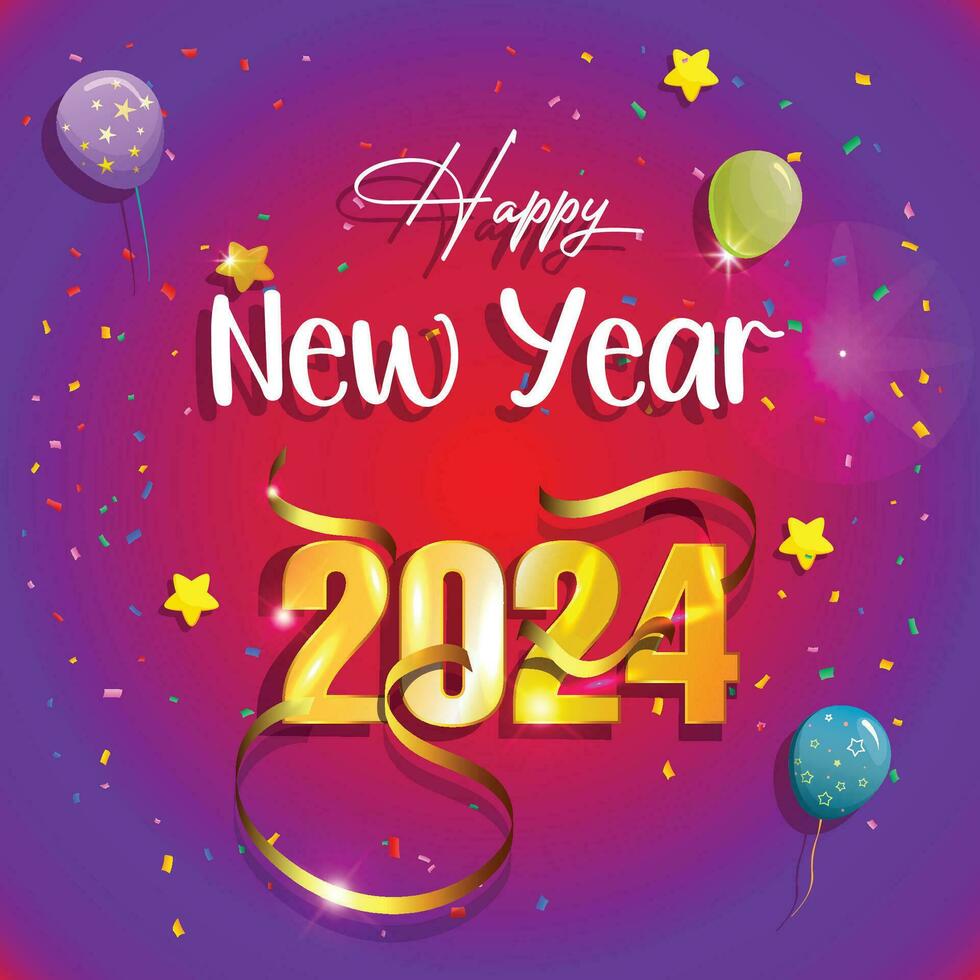 Happy New Year 2024 Templates with Shiny Golden text Balloon 36083892