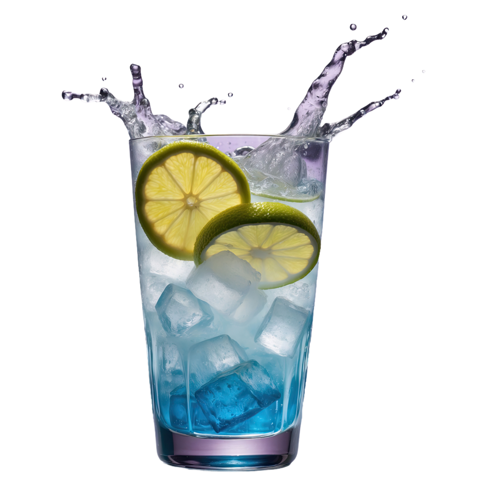 AI generated beverage poured over ice isolated on transparent background png
