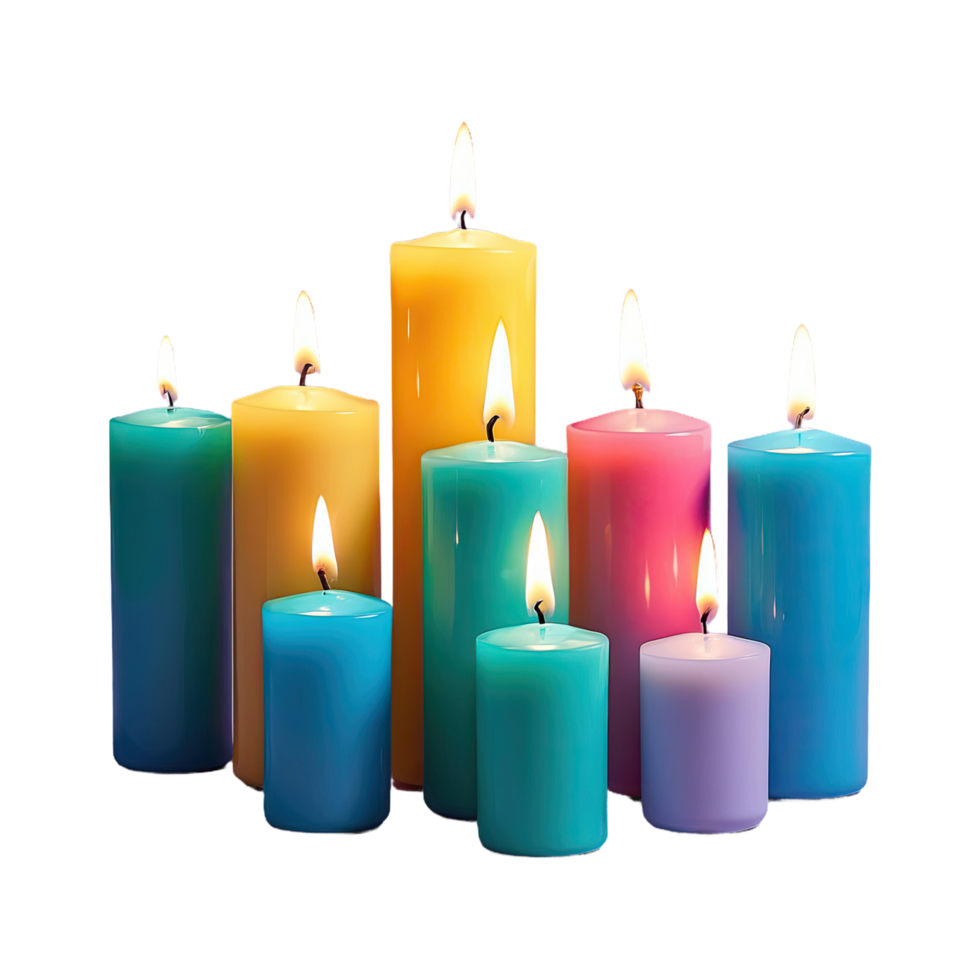 AI generated group of candles sitting on top isolated on transparent background png
