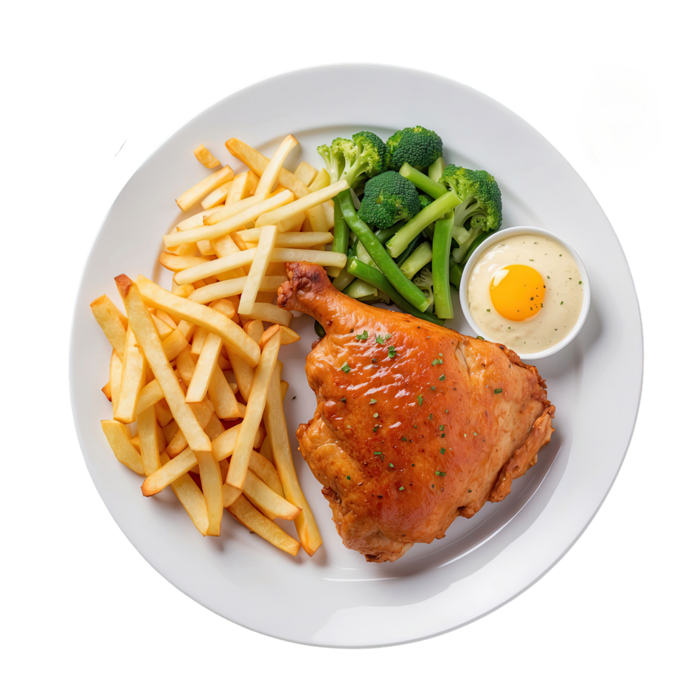 AI generated delicious Chicken chop and french fries accompanied isolated on transparent background png