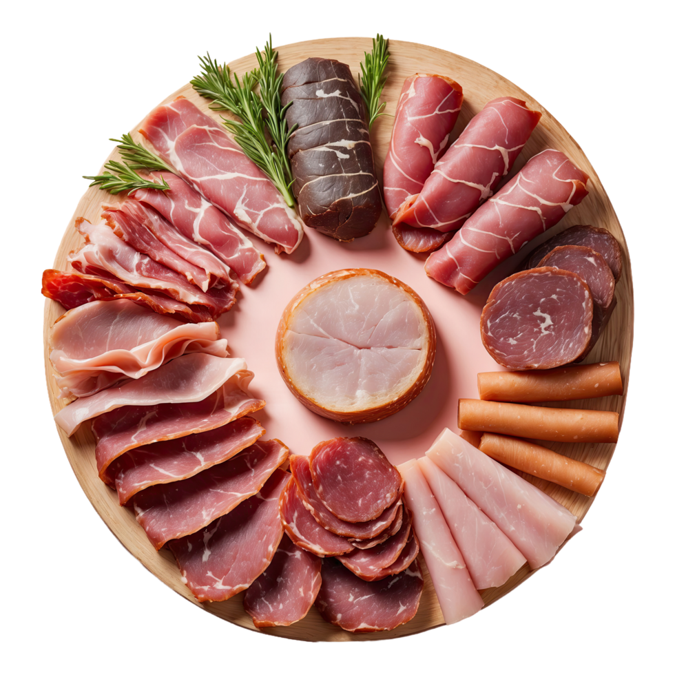AI generated various cured meats isolated on transparent background png