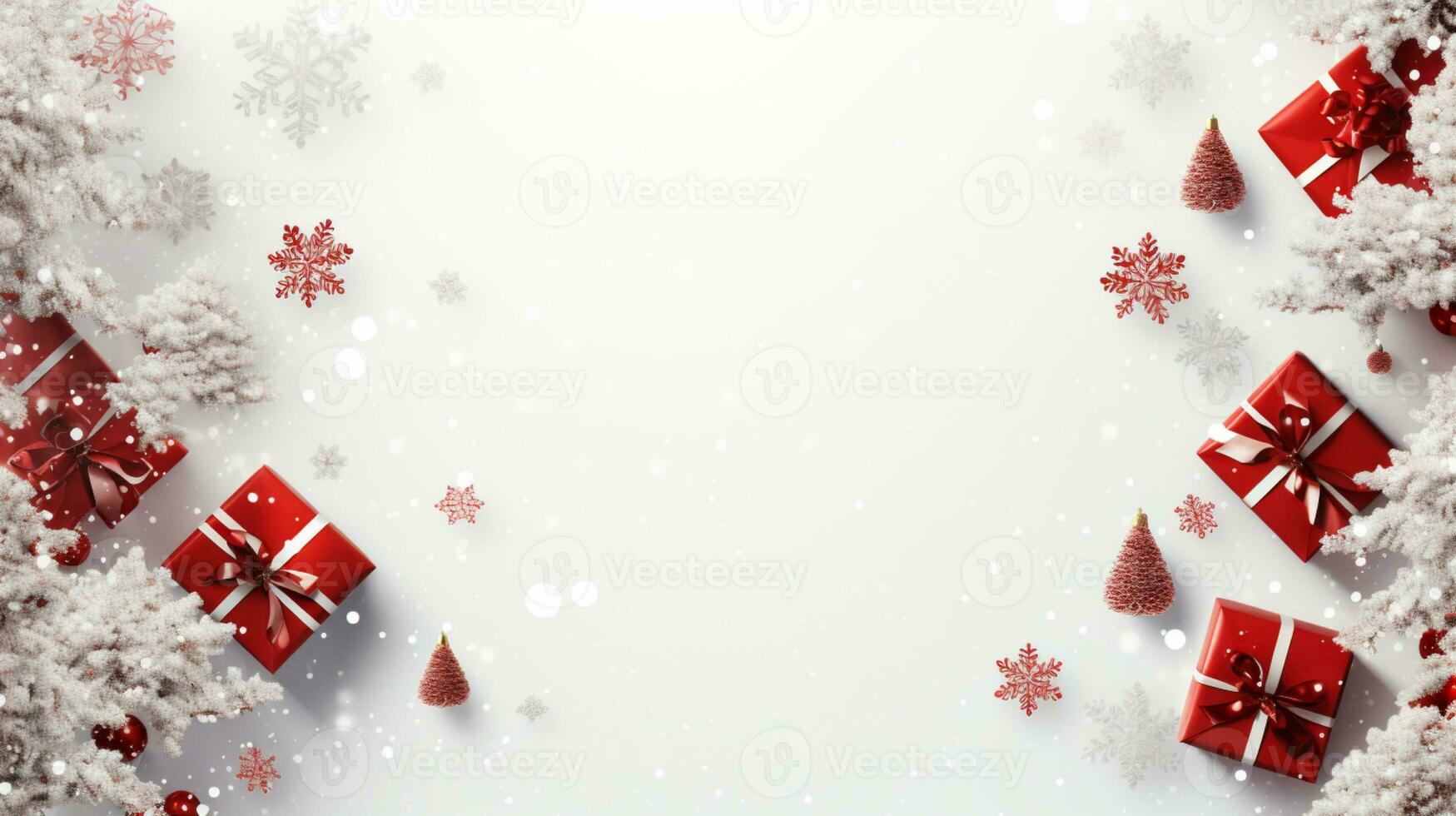 AI generated christmas holidays composition of fir tree branches with baubles and gifts copy space photo