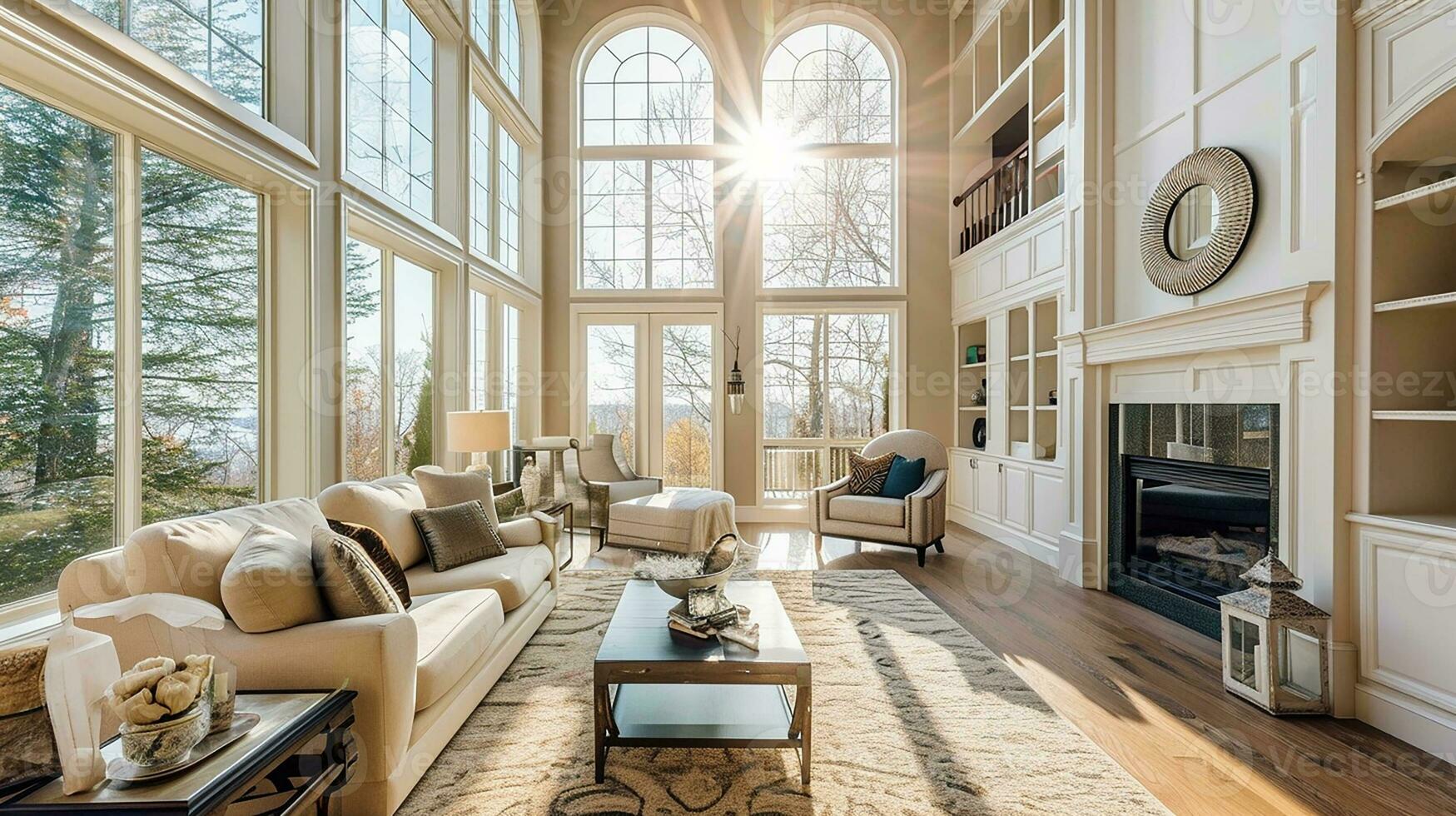 AI generated living room interior design with sofa minimal aesthetic 3d rendered photo