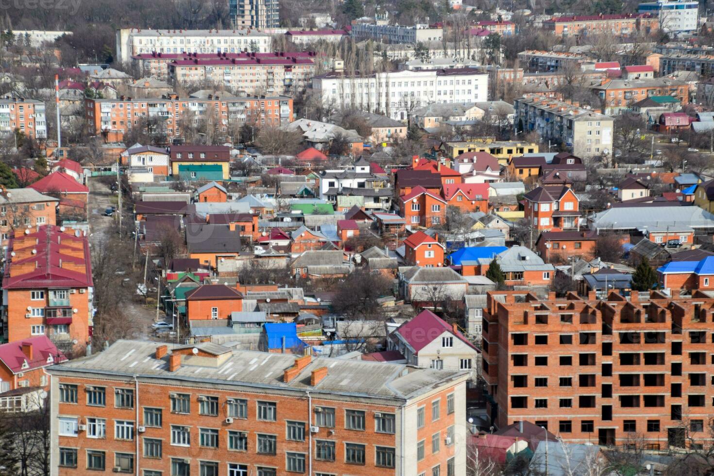 City landscape. The view from the heights of the 24th floor. Krasnodar city. Urban view photo