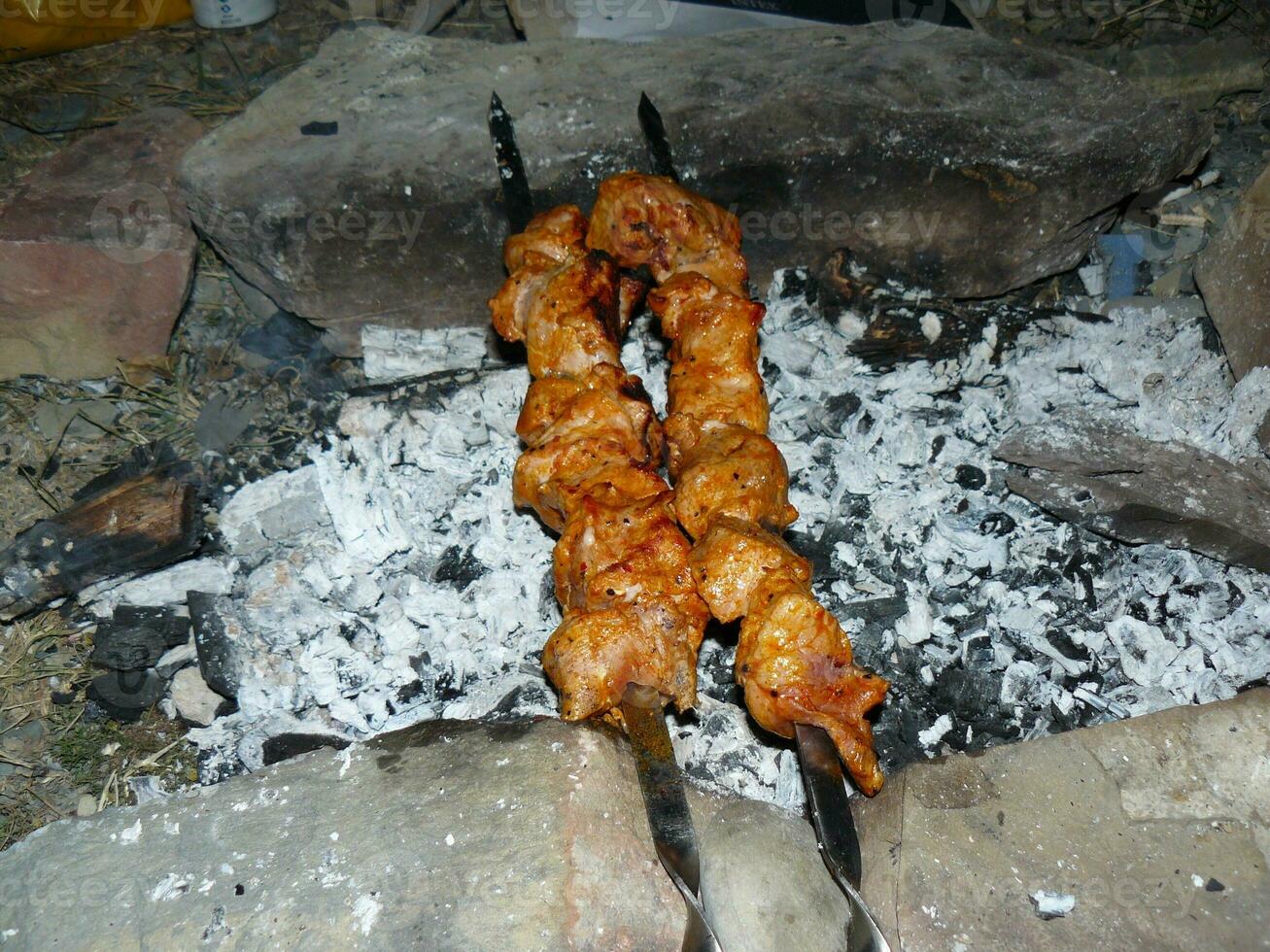 Shish kebab on a skewer. photo