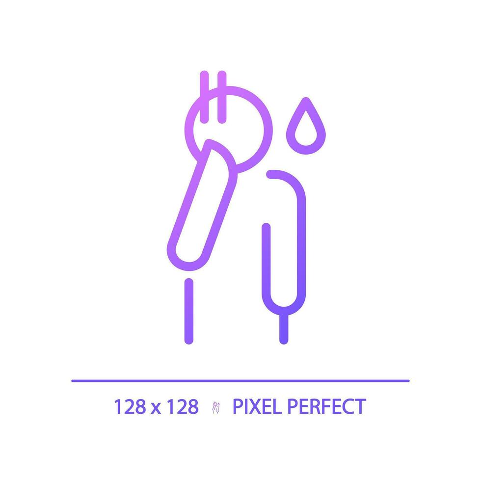 2d píxel Perfecto degradado vergüenza icono, aislado vector, Delgado línea púrpura ilustración representando psicología. vector