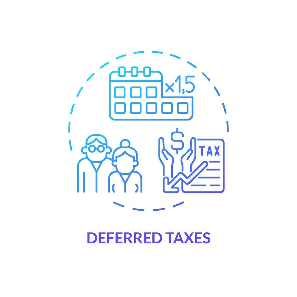 Deferred taxes blue gradient concept icon. Postpone payment of tax. Financial benefit. Fiscal policy. Easy to use for website. Round shape line illustration. Abstract idea. Graphic design vector