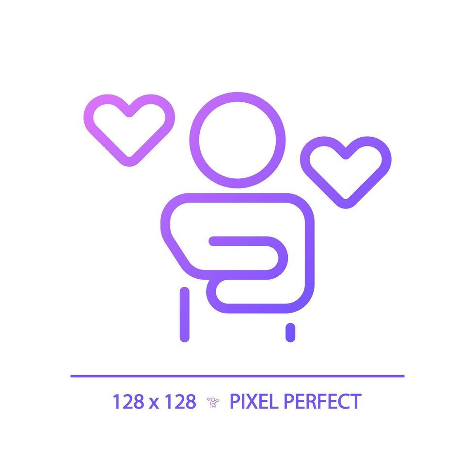 2D pixel perfect gradient self care icon, isolated vector, thin line purple illustration representing psychology. vector