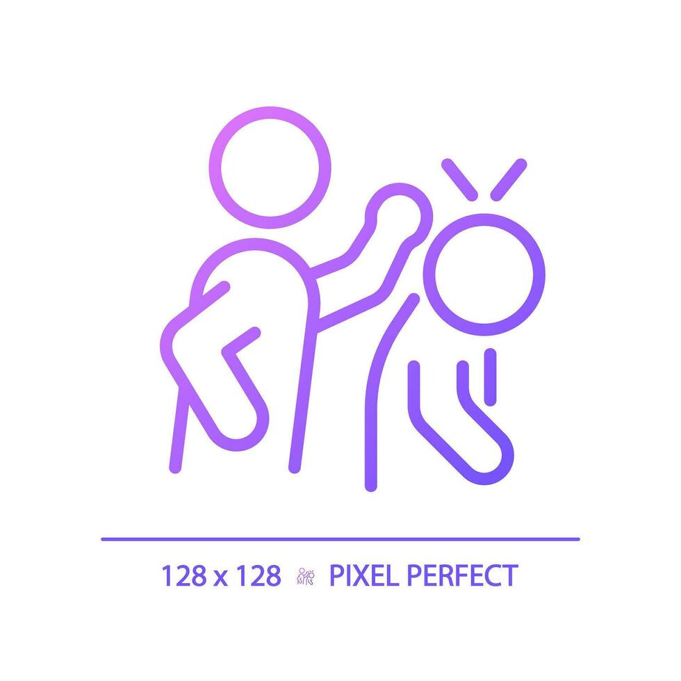 2D pixel perfect gradient abuse icon, isolated vector, thin line purple illustration representing psychology. vector