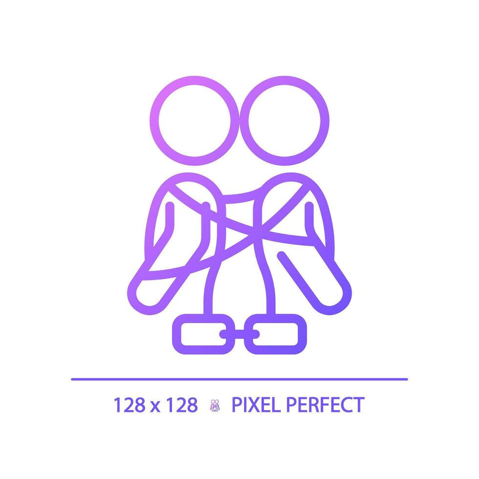 2D pixel perfect gradient codependency icon, isolated vector, thin line purple illustration representing psychology. vector