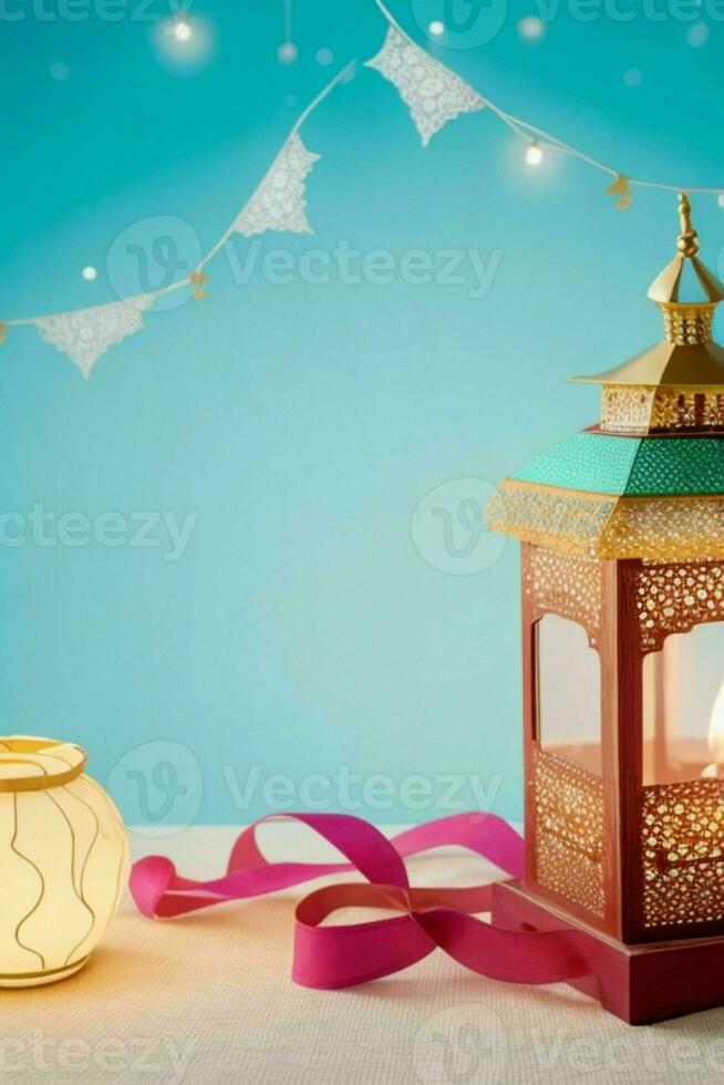 AI generated Eid Mubarak and Eid al adha Arabic Islamic background and banner Design. Pro Photo