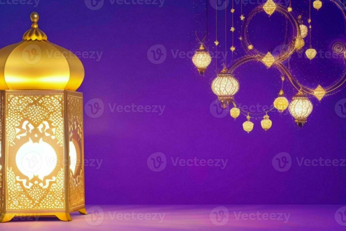 AI generated Celebration of islamic eid mubarak and eid al adha lantern background and banner Design. Pro Photo