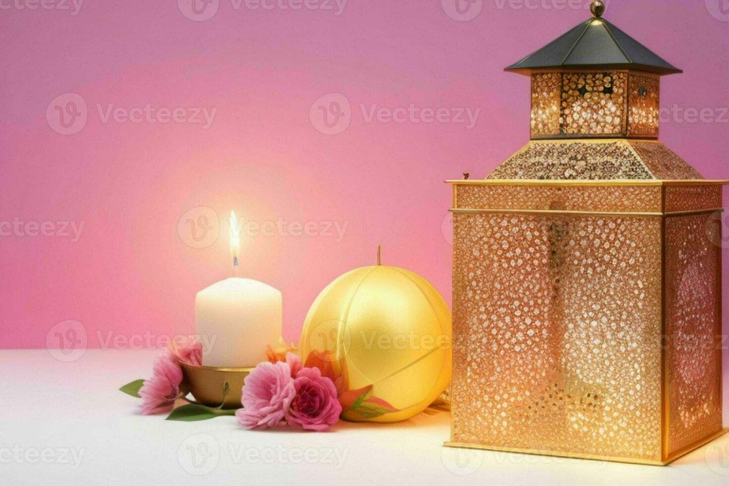 AI generated Celebration of islamic eid mubarak and eid al adha lantern background and banner Design. Pro Photo