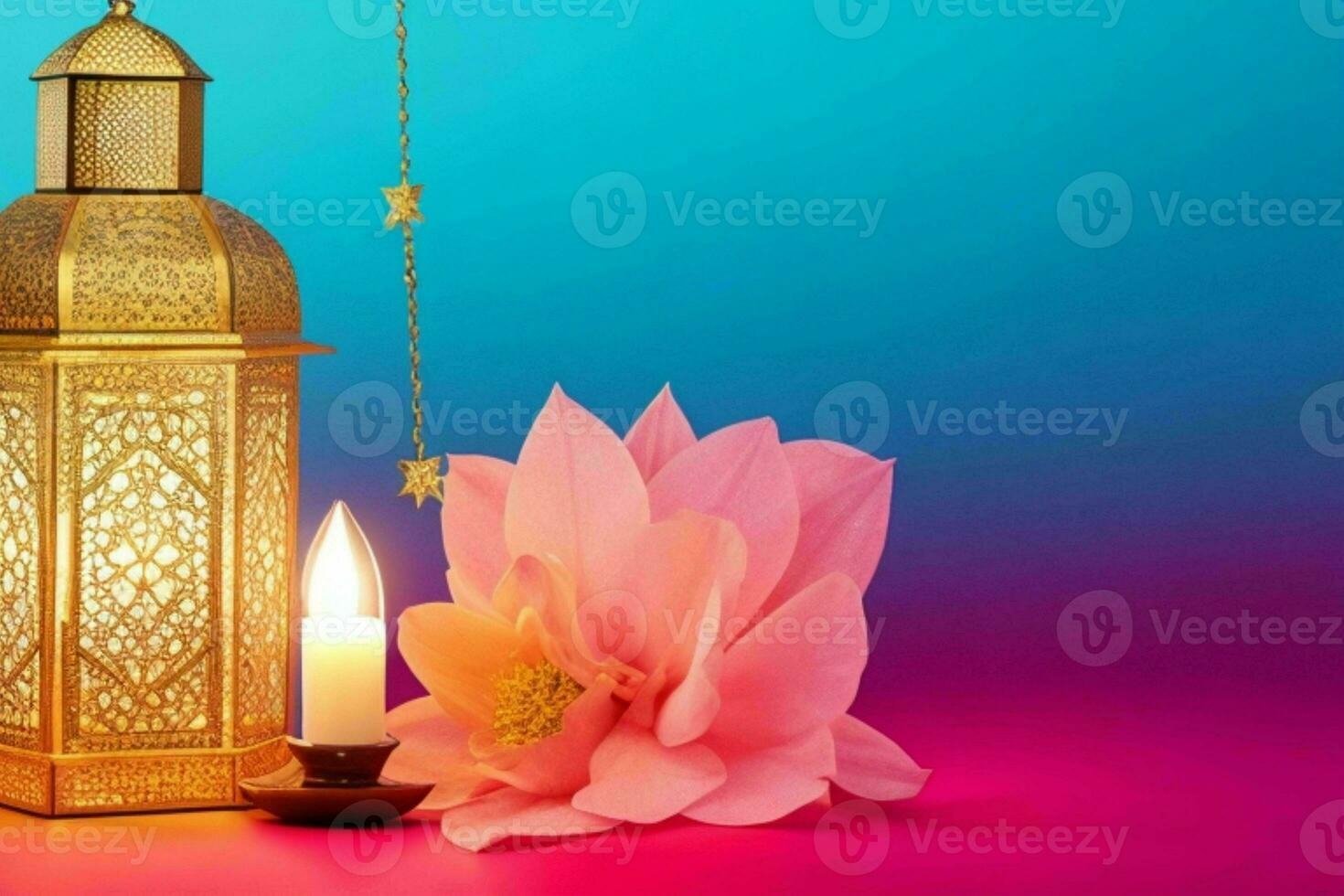 AI generated Celebration of islamic eid mubarak and eid al adha lantern background and banner Design. Pro Photo