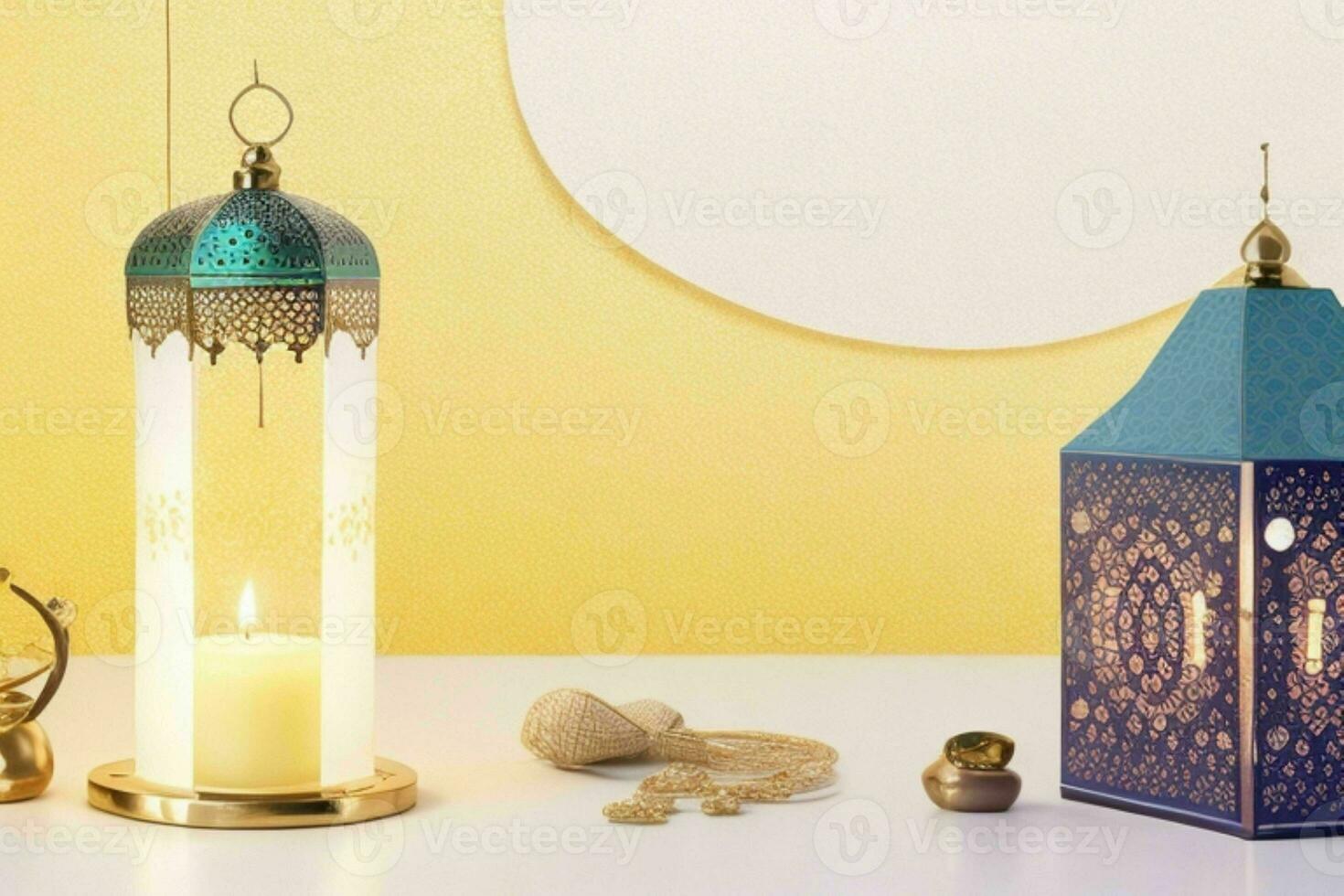 AI generated Celebration of islamic eid mubarak and eid al adha lantern background and banner Design. Pro Photo