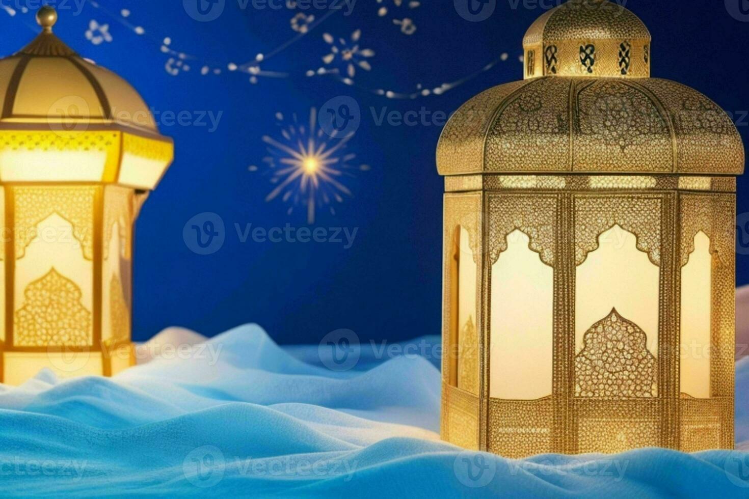 AI generated Celebration of islamic eid mubarak and eid al adha lantern background and banner Design. Pro Photo
