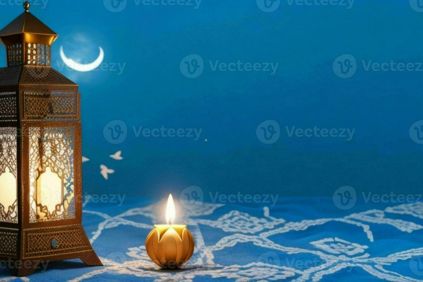 AI generated Celebration of islamic eid mubarak and eid al adha lantern background and banner Design. Pro Photo