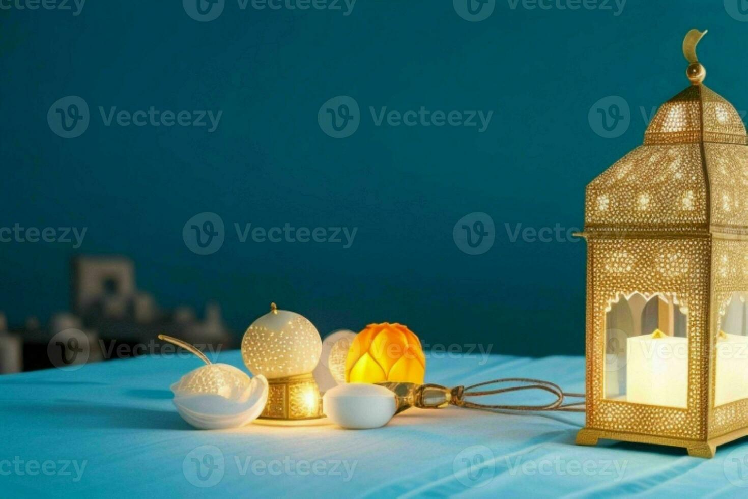 AI generated Celebration of islamic eid mubarak and eid al adha lantern background and banner Design. Pro Photo