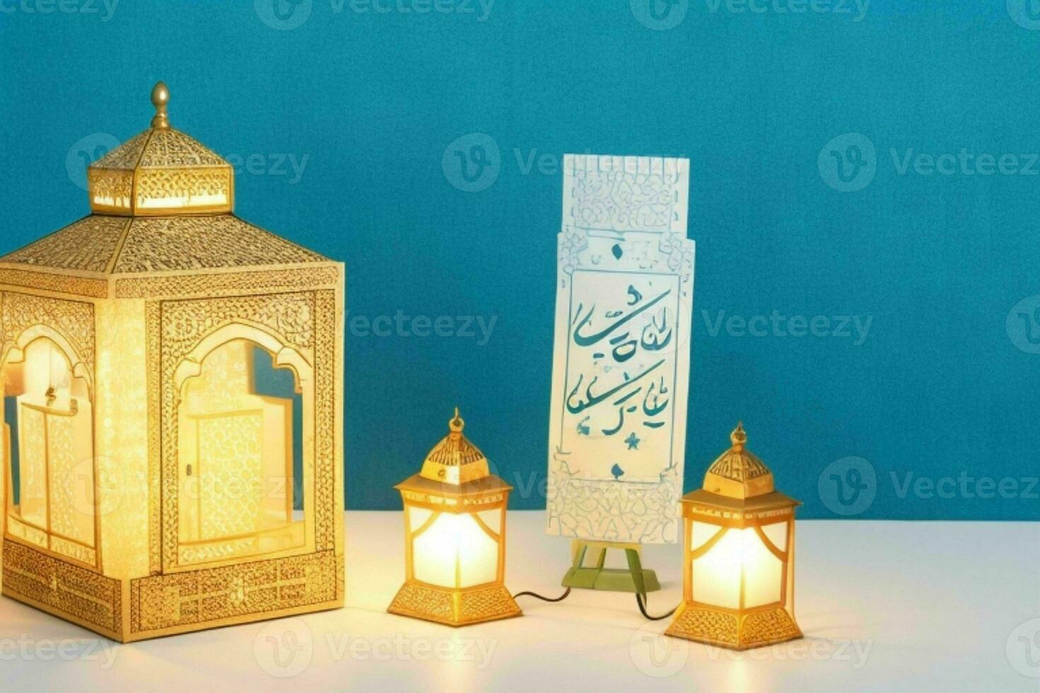 AI generated Celebration of islamic eid mubarak and eid al adha lantern background and banner Design. Pro Photo