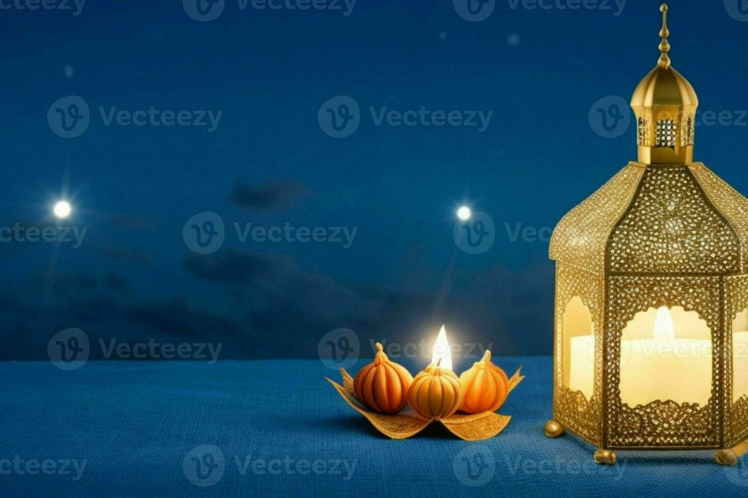 AI generated Celebration of islamic eid mubarak and eid al adha lantern background and banner Design. Pro Photo