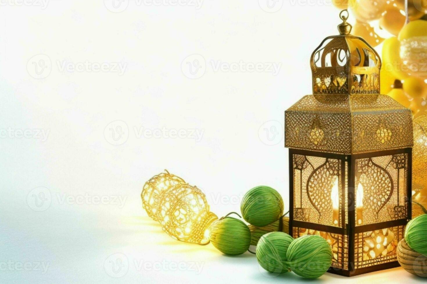 AI generated Celebration of islamic eid mubarak and eid al adha lantern background and banner Design. Pro Photo