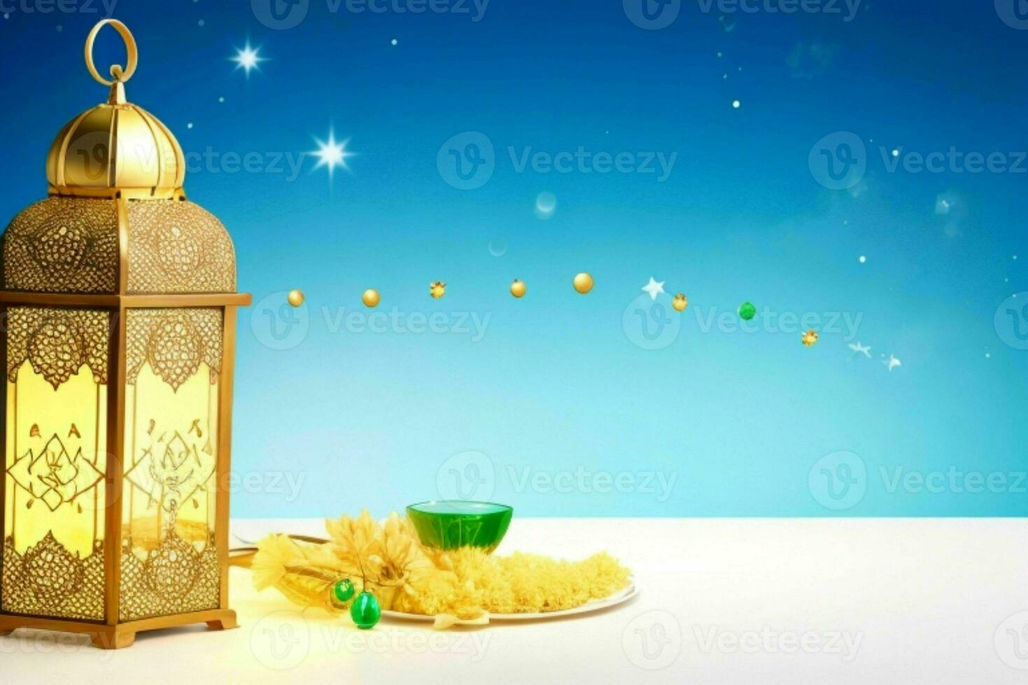 AI generated Celebration of islamic eid mubarak and eid al adha lantern background and banner Design. Pro Photo