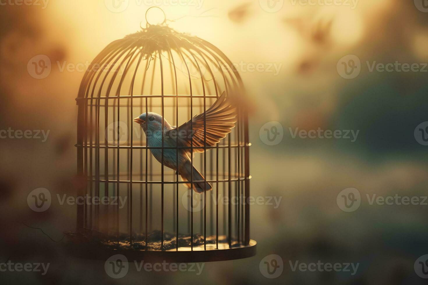 AI generated Bird in a cage. Neural network AI generated photo