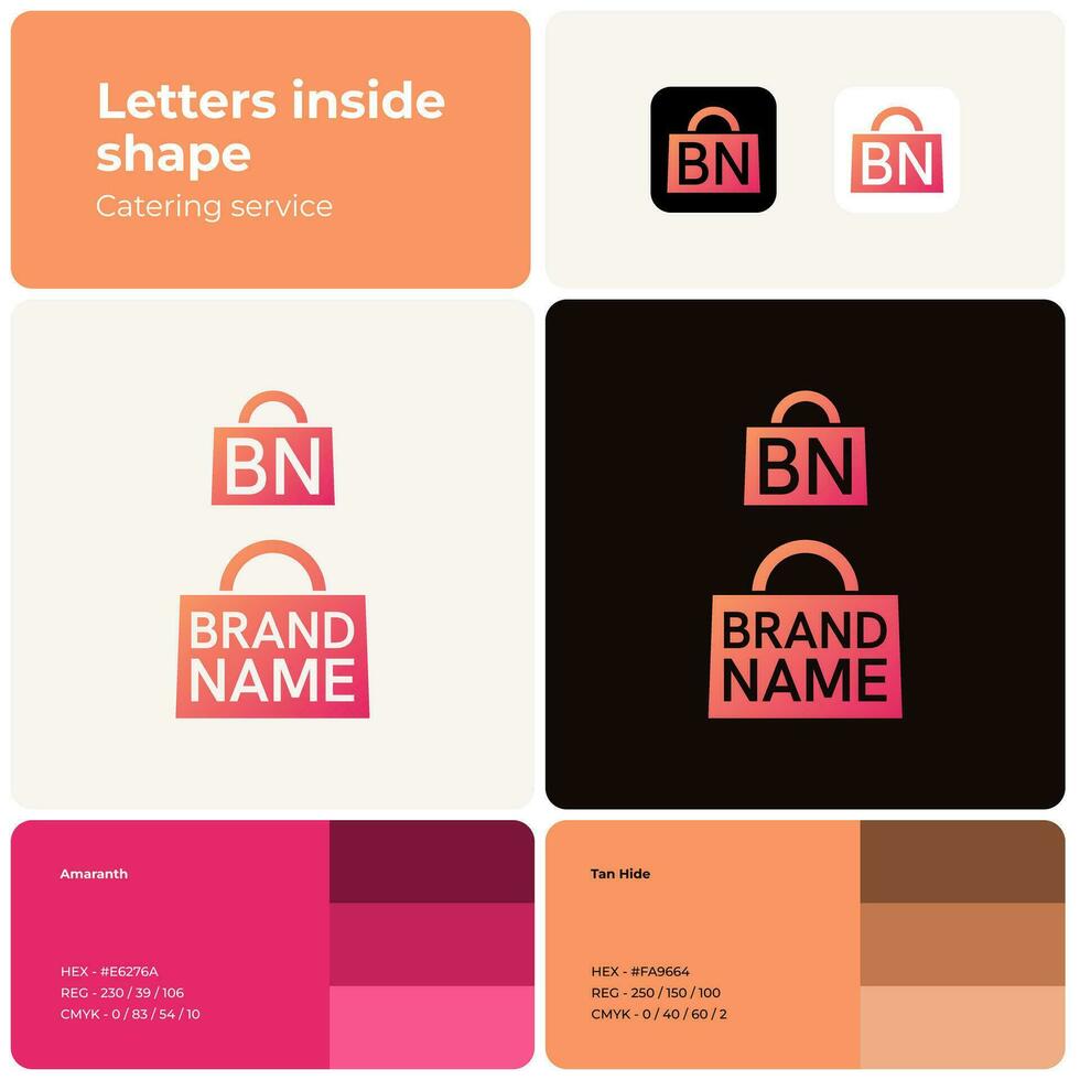 2D grocery store logo with brand name. Shopping bag icon. Design element and visual identity. Suitable for catering company, food service, event. vector