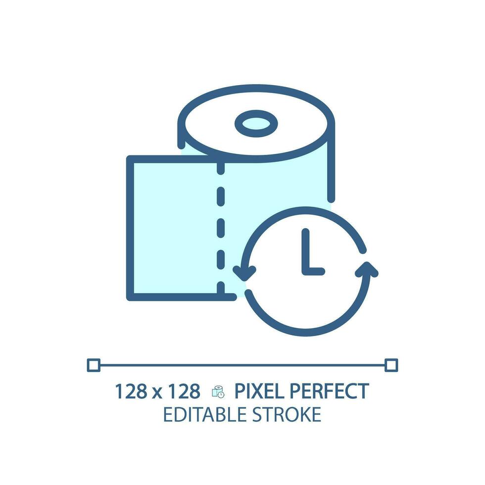 2D pixel perfect editable blue toilet paper with clock icon, isolated monochromatic vector, thin line illustration representing metabolic health. vector
