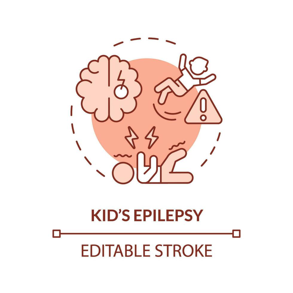 2D editable thin line icon kids epilepsy concept, isolated monochromatic vector, red illustration representing parenting children with health issues. vector