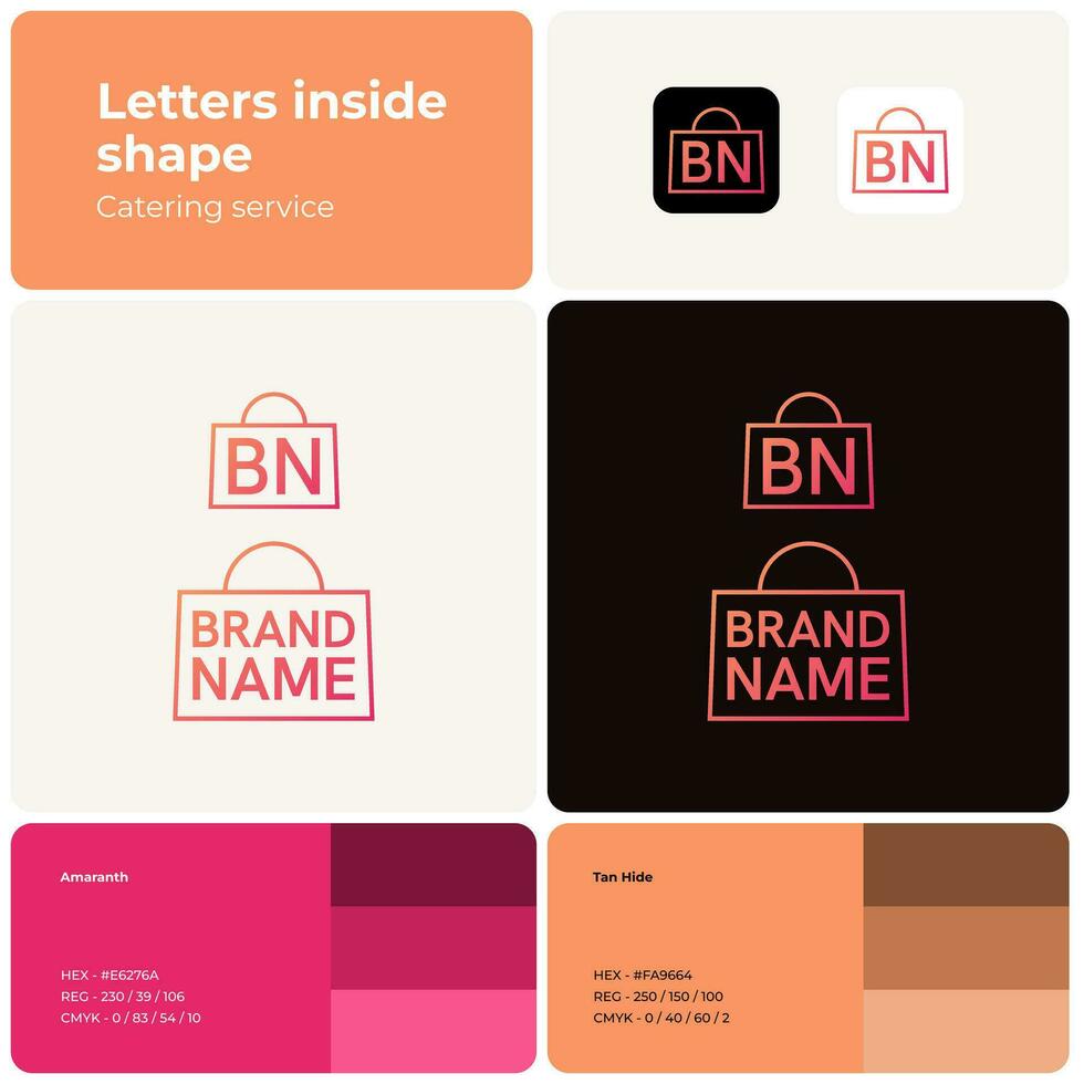 2D grocery store linear logo with brand name. Simple shopping bag icon. Visual identity. Editable Suitable for shopping, business, supermarket, grocery. vector