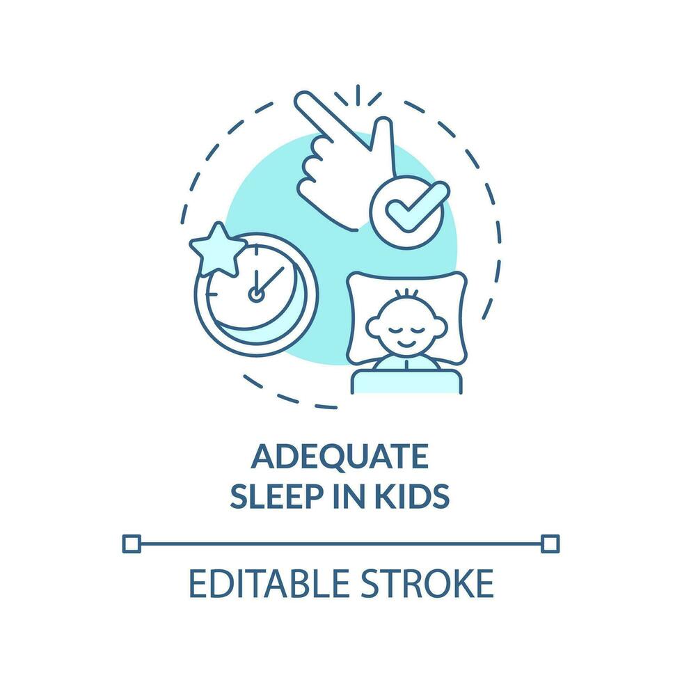 2D editable thin line icon adequate sleep in kids concept, isolated monochromatic vector, blue illustration representing parenting children with health issues. vector