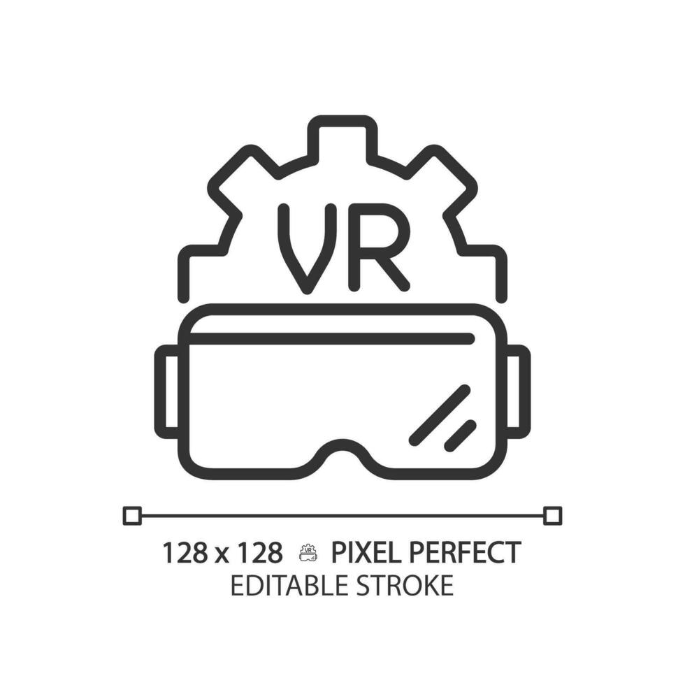 2D pixel perfect editable black VR goggles icon, isolated simple vector, thin line illustration representing VR, AR and MR. vector