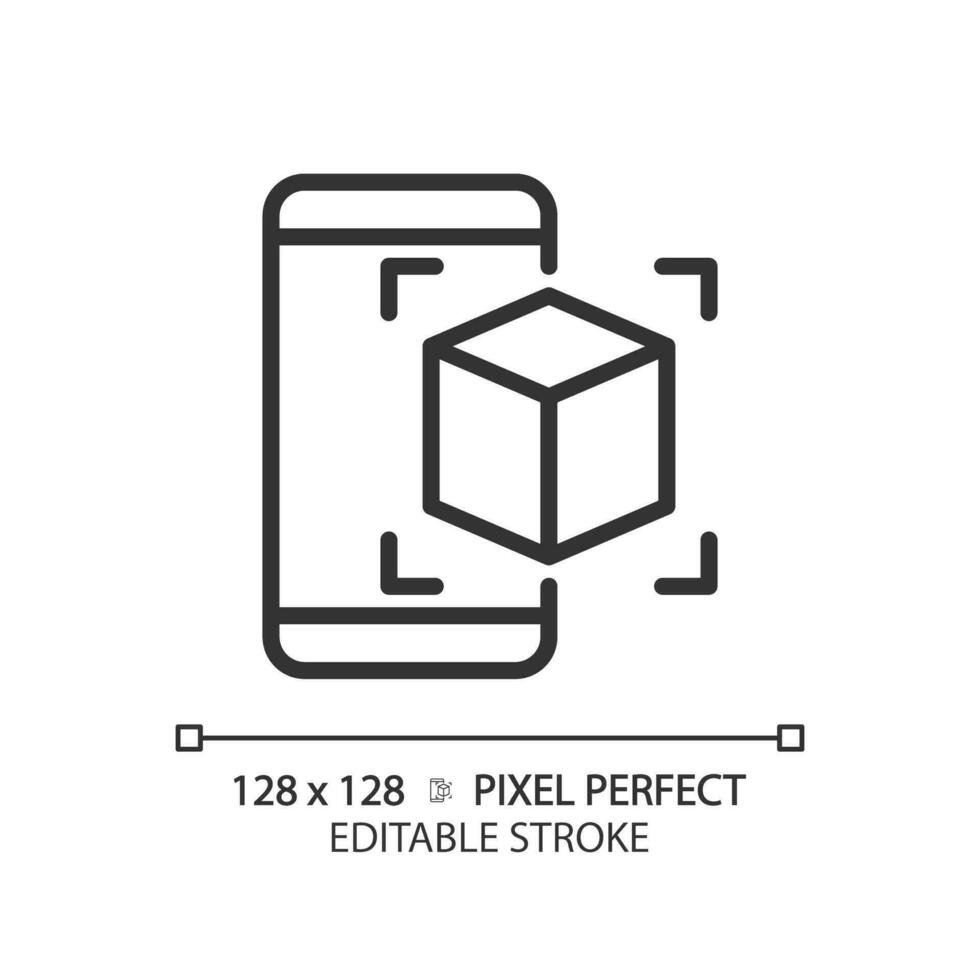 2D pixel perfect editable black AR application icon, isolated simple vector, thin line illustration representing VR, AR and MR. vector