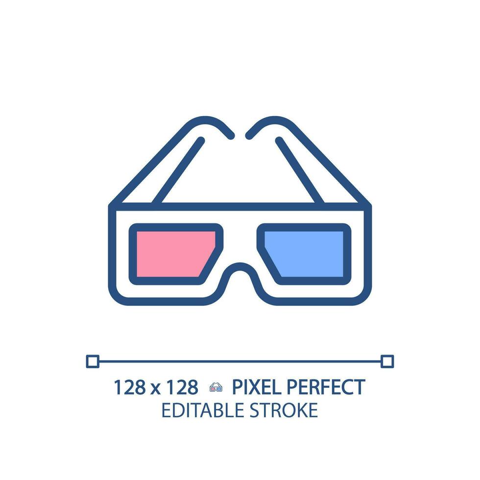 2d píxel Perfecto editable 3d gafas de protección icono, aislado monocromo vector, Delgado línea ilustración representando realidad virtual, Arkansas y Sres. vector