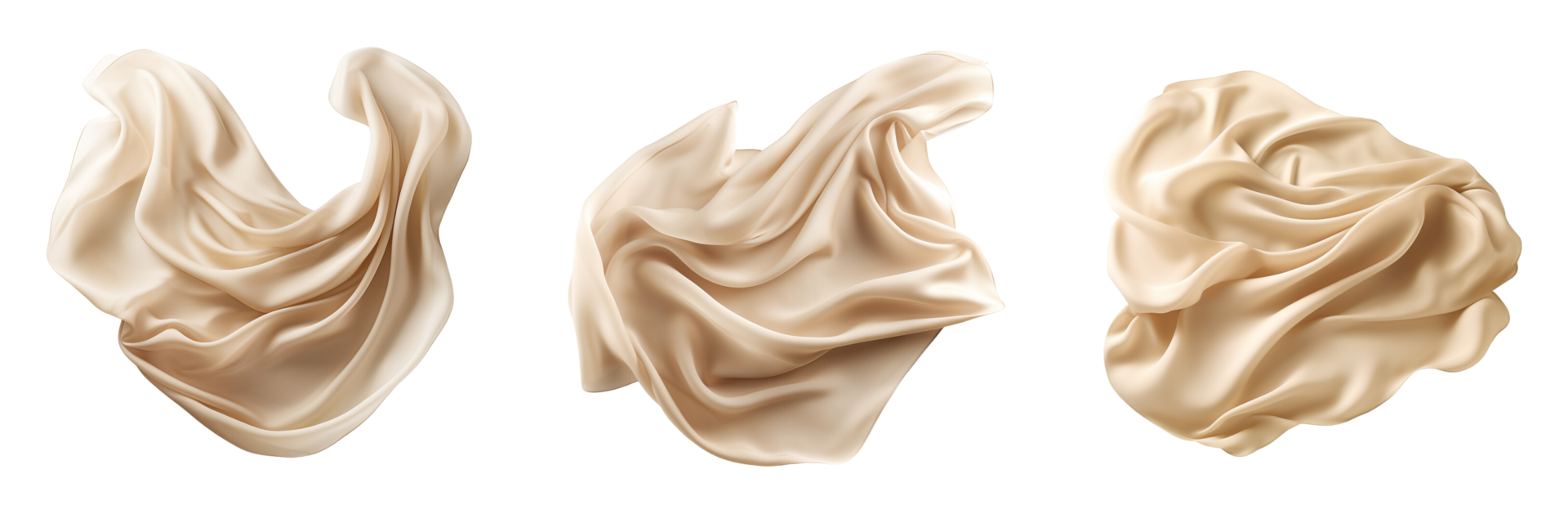 AI generated beige silk fabric floating on transparent background png