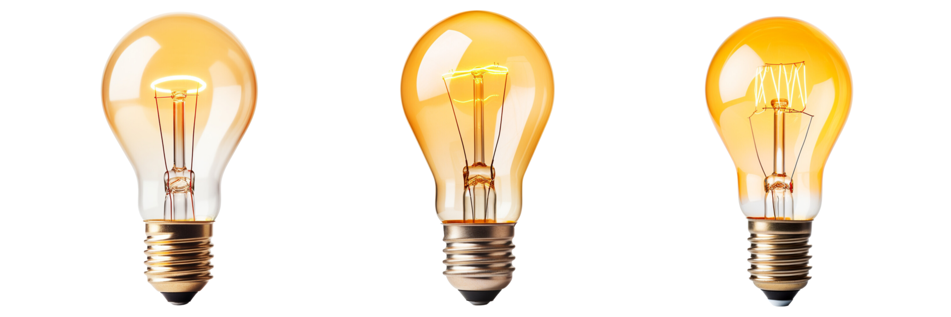 AI generated different types of light bulbs on transparent background png