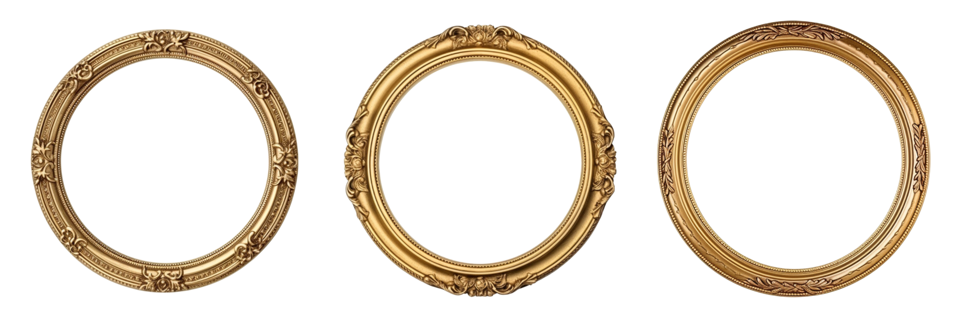 AI generated golden round frames on transparent background png