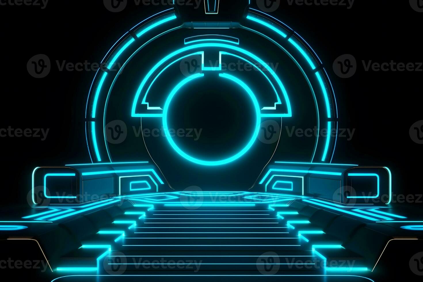 AI generated Modern product showcase sci-fi podium with glowing light neon background. Neural network AI generated photo