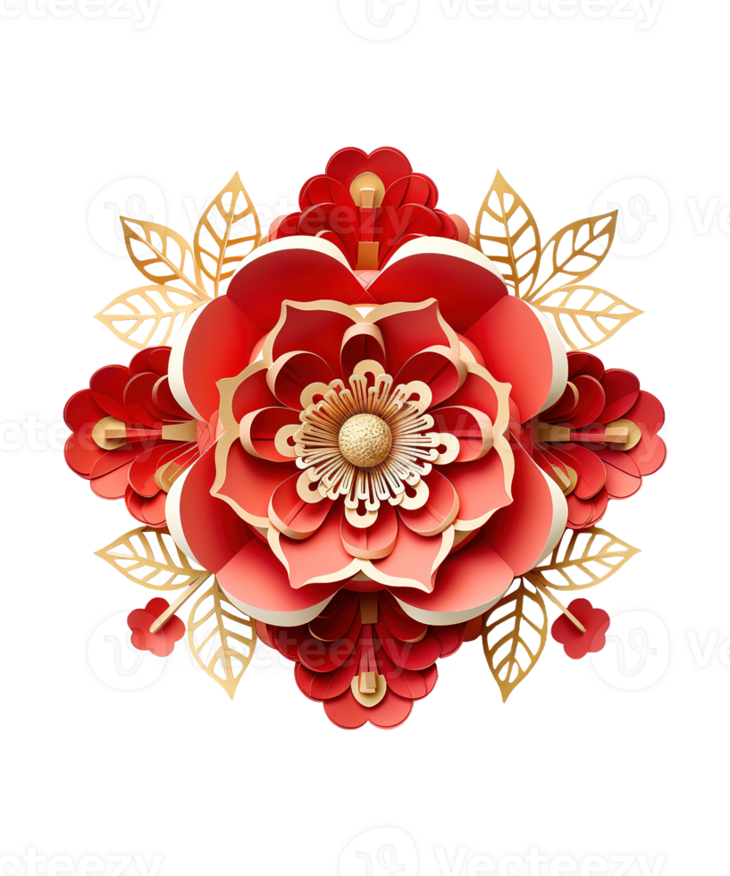 AI generated illustration of paper flower with chinese ornament ai generated png