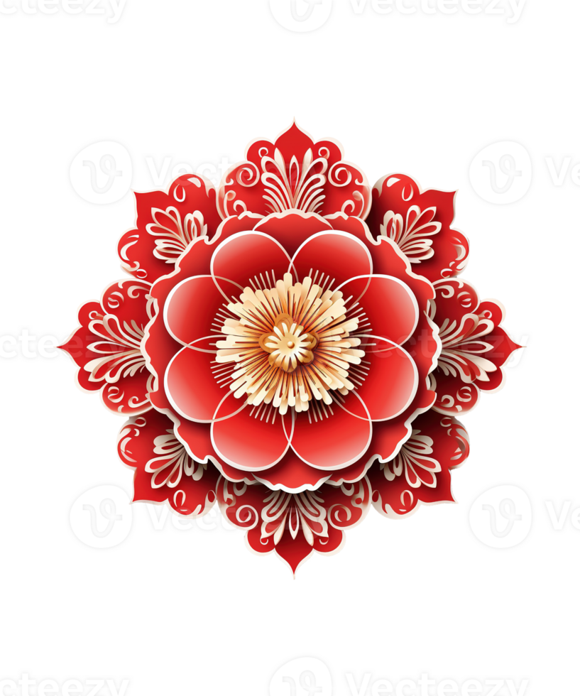 AI generated illustration of paper flower with chinese ornament ai generated png