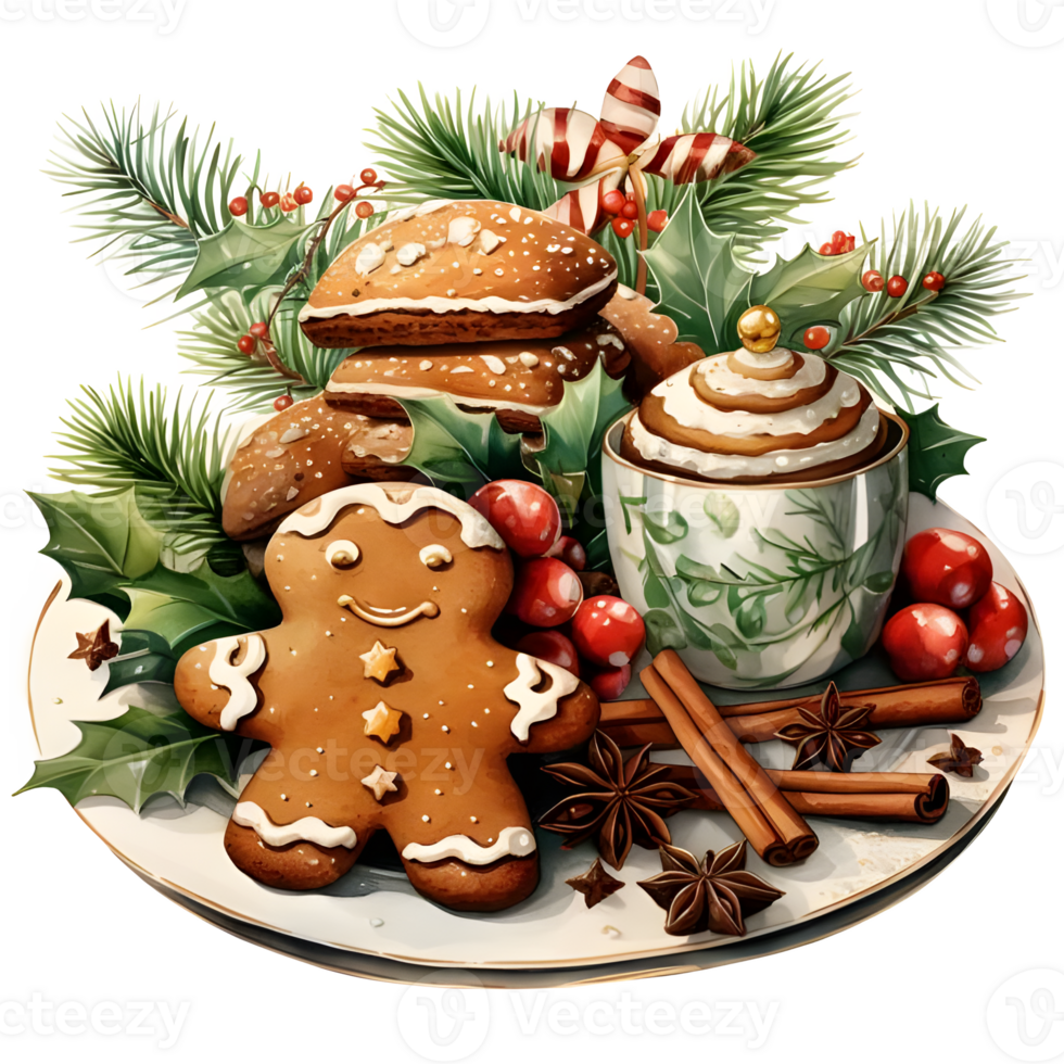 AI generated christmas cookies and gingerbread on a plate png