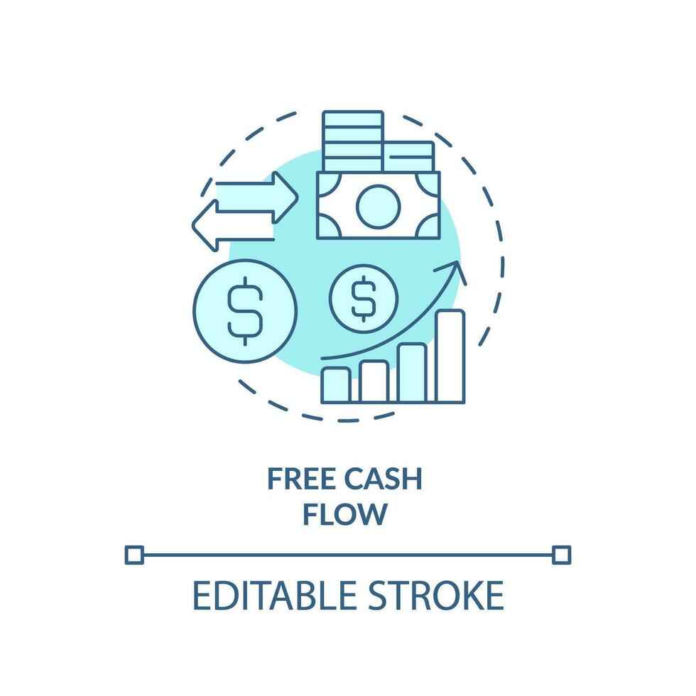 2D editable blue free cash flow icon, monochromatic isolated vector, thin line illustration representing cash flow management. vector