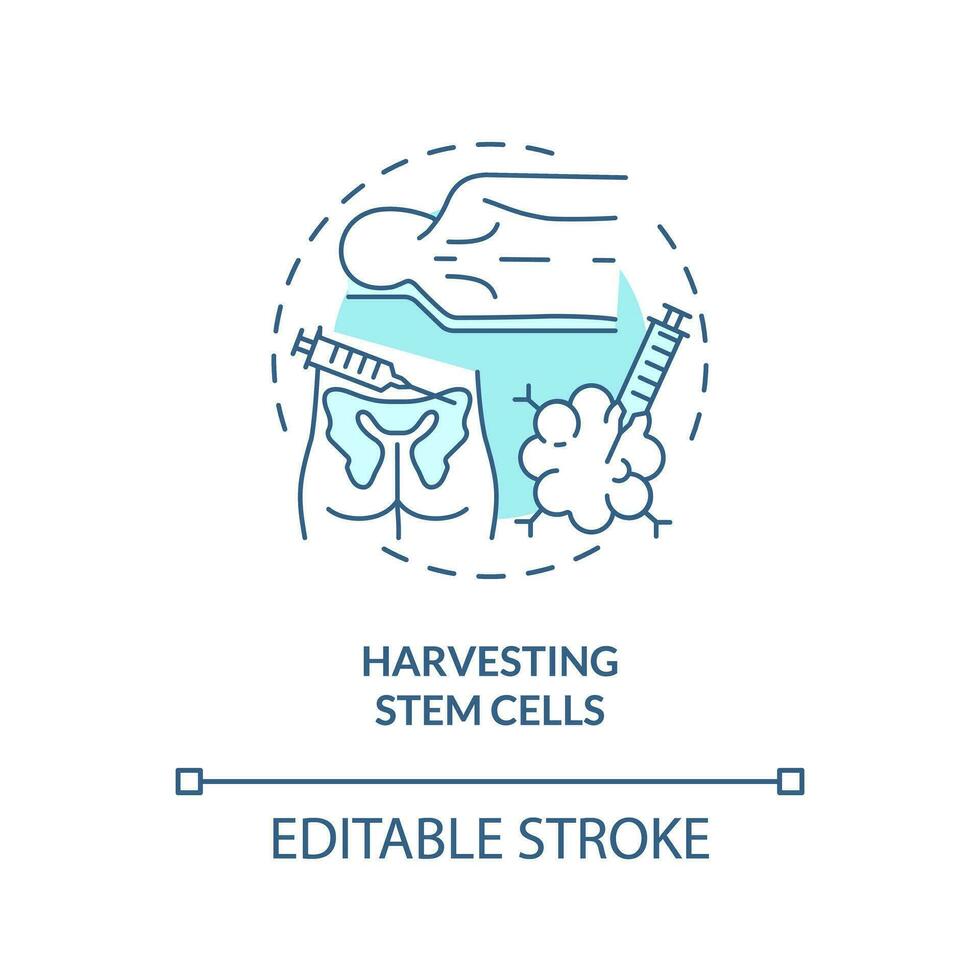 2D editable blue harvesting stem cells icon, monochromatic isolated vector, thin line illustration representing cell therapy. vector