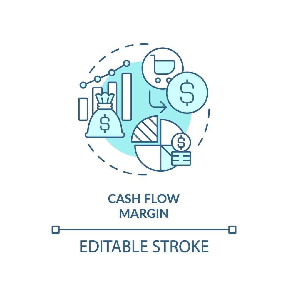 2D editable blue cash flow margin icon, monochromatic isolated vector, thin line illustration representing cash flow management. vector