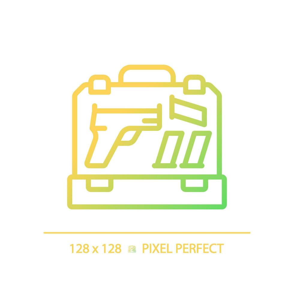 2d píxel Perfecto degradado pistola caso icono, aislado vector, Delgado línea ilustración representando armas vector