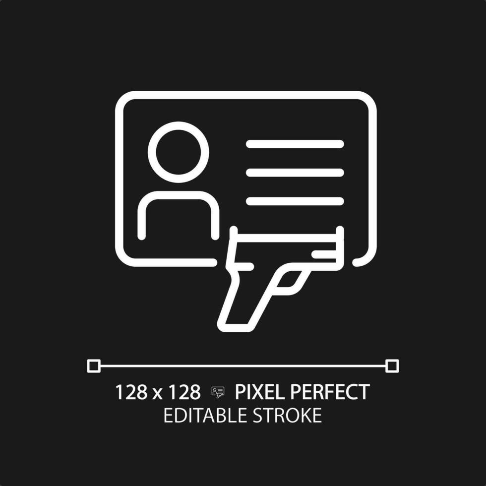 2D pixel perfect editable white weapon license icon, isolated simple vector, thin line illustration representing weapons. vector