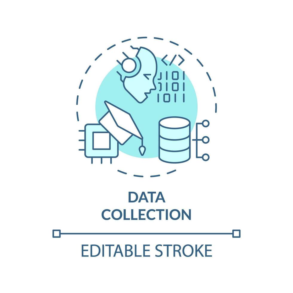 2D editable blue data collection icon, monochromatic isolated vector, thin line illustration representing cognitive computing. vector